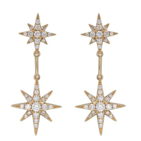 0.54ct tw Starburst Double Diamond Drop Dangling Earrings
