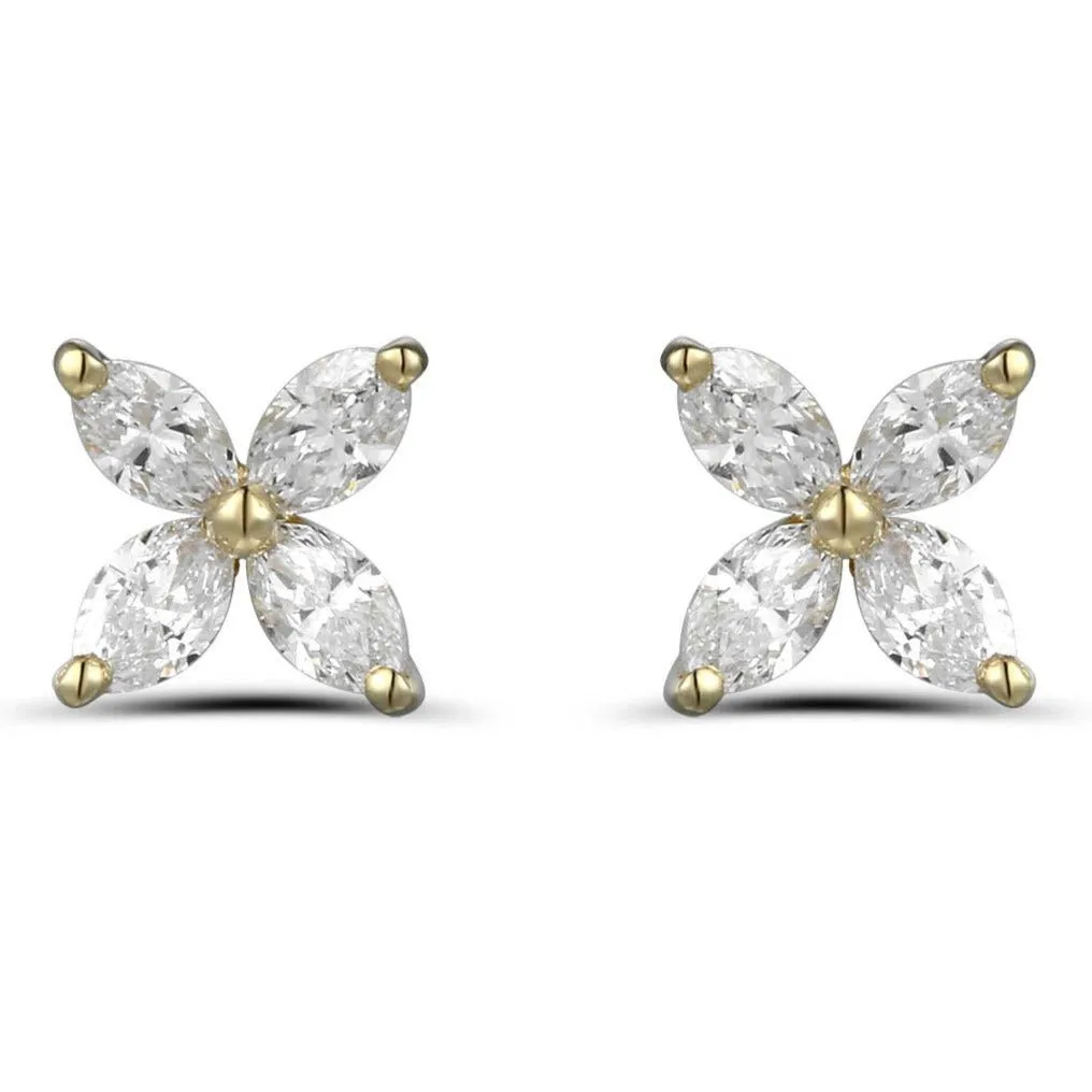 0.62 CT T.W. Ladies Diamond Flower Shape Marquise Stud Earrings
