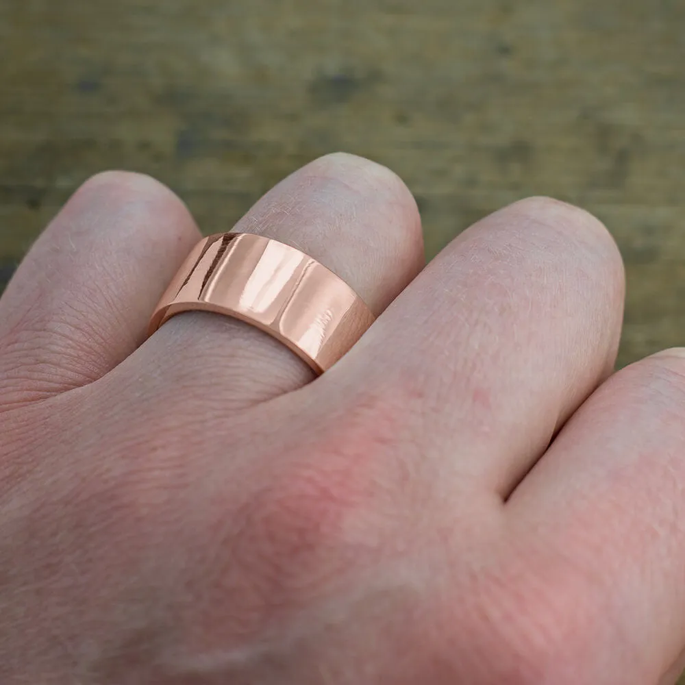 10mm 14k Rose Gold Mens Wedding Ring, Polished