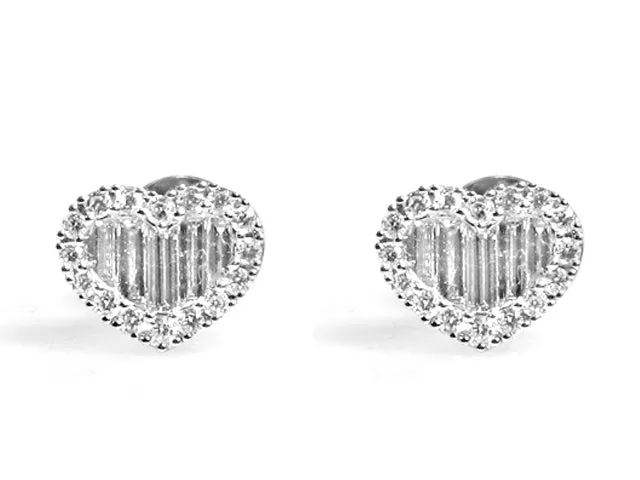 1.10ctw Baget Halo Diamond Heart Earrings