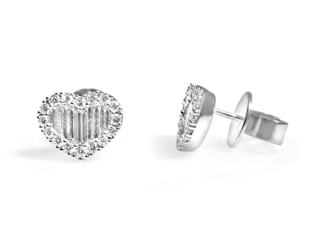 1.10ctw Baget Halo Diamond Heart Earrings