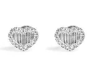 1.10ctw Baget Halo Diamond Heart Earrings