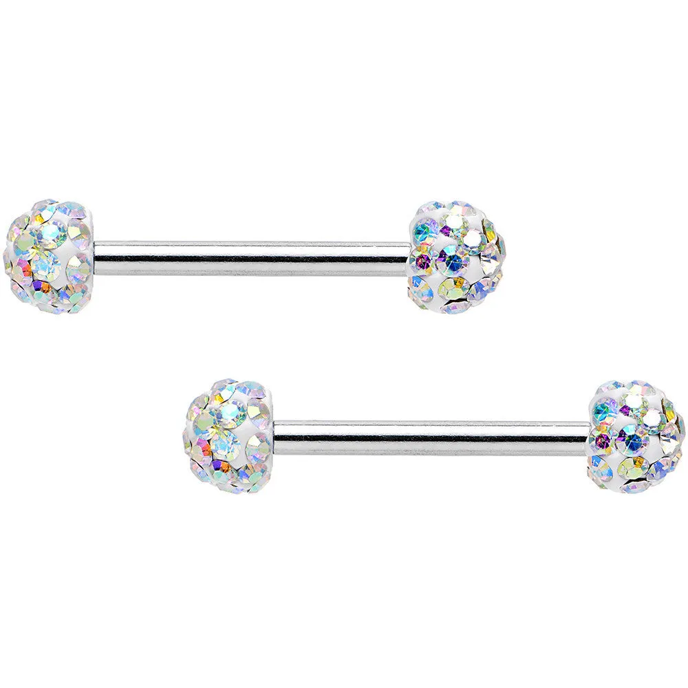 14 Gauge 9/16 Aurora Ferido White Ball Ends Nipple Barbell Set