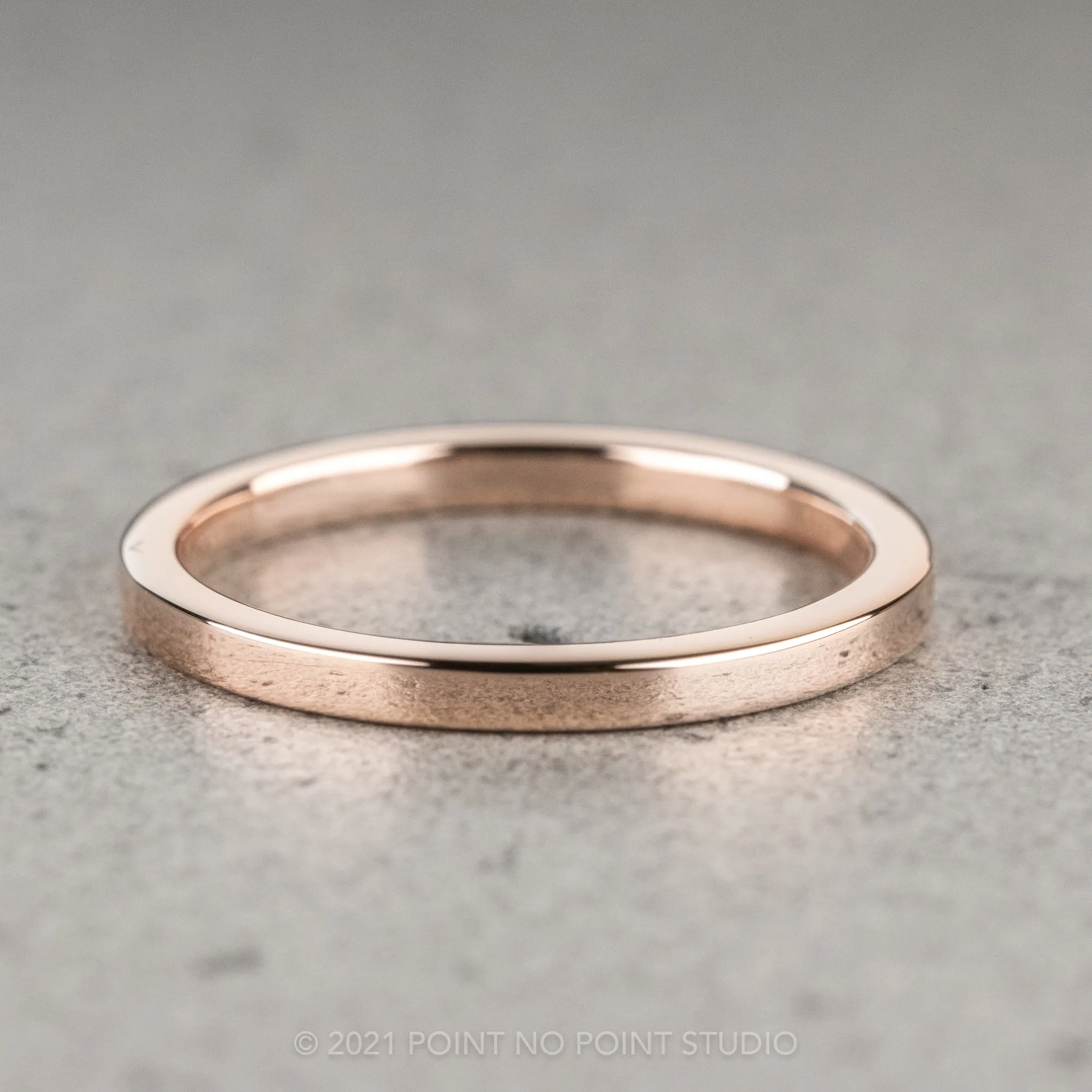 14k Rose Gold 3 Diamond Wedding Band, Rectangle Style