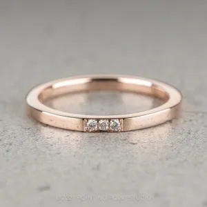 14k Rose Gold 3 Diamond Wedding Band, Rectangle Style