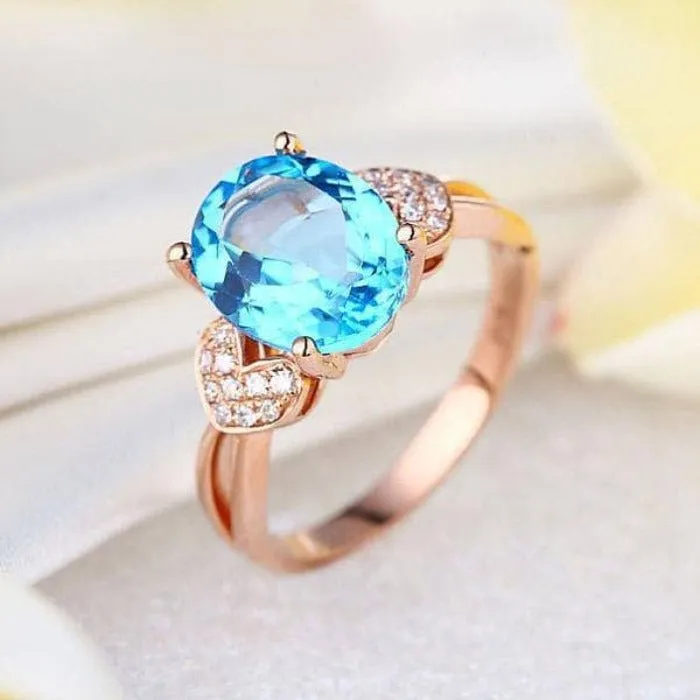 14K Rose Gold 3.5ct Swiss Blue Topaz & Natural Diamond Ring