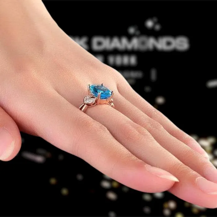 14K Rose Gold 3.5ct Swiss Blue Topaz & Natural Diamond Ring