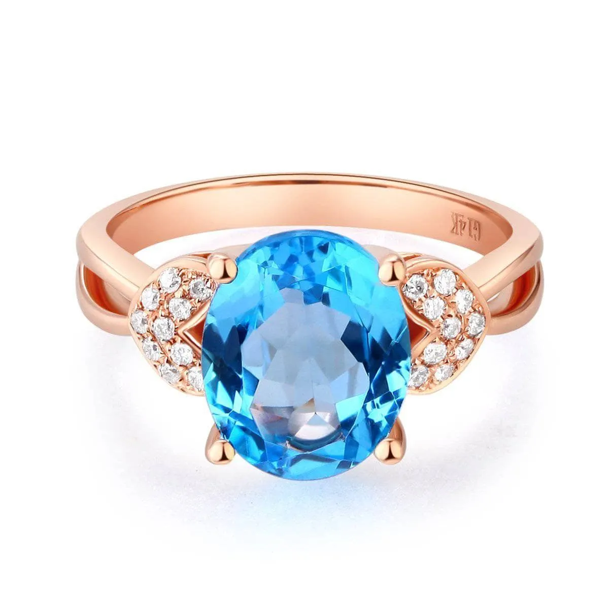 14K Rose Gold 3.5ct Swiss Blue Topaz & Natural Diamond Ring