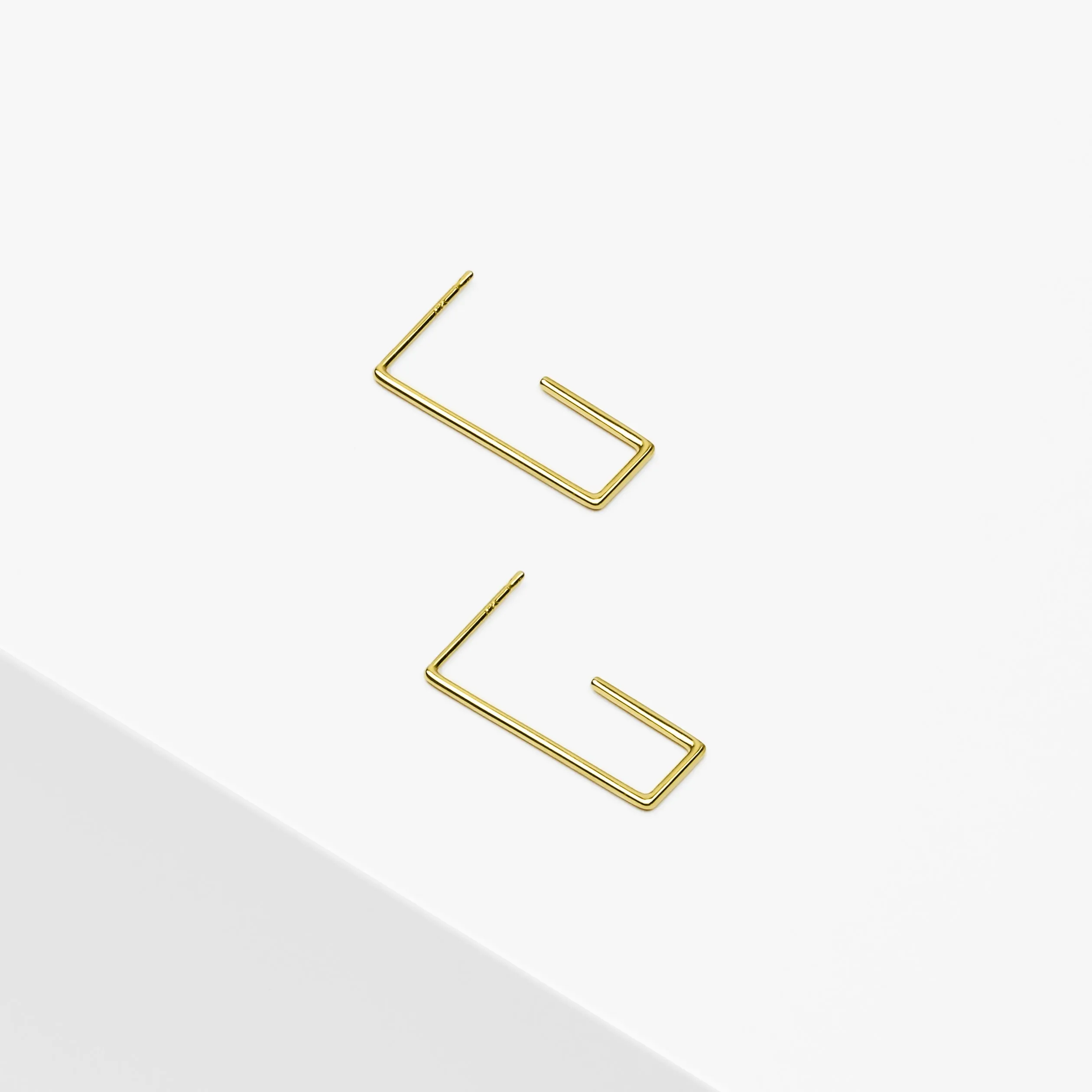 14k Solid Gold Open Rectangle Earrings