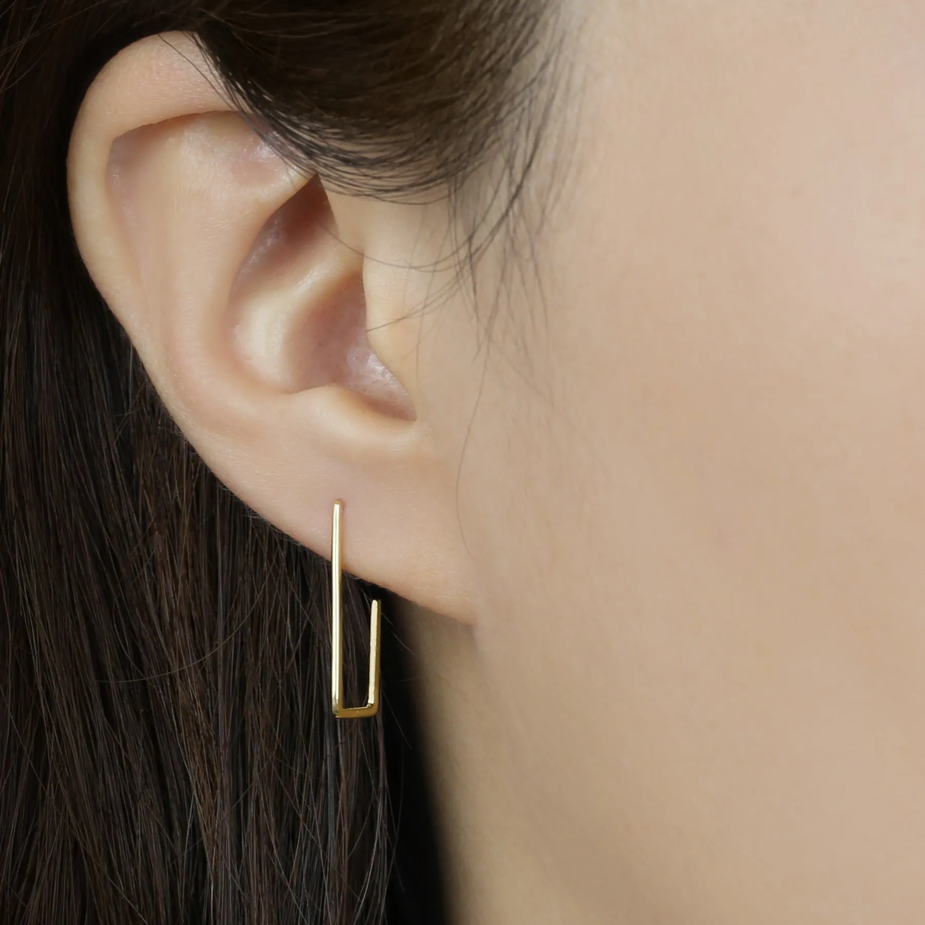 14k Solid Gold Open Rectangle Earrings