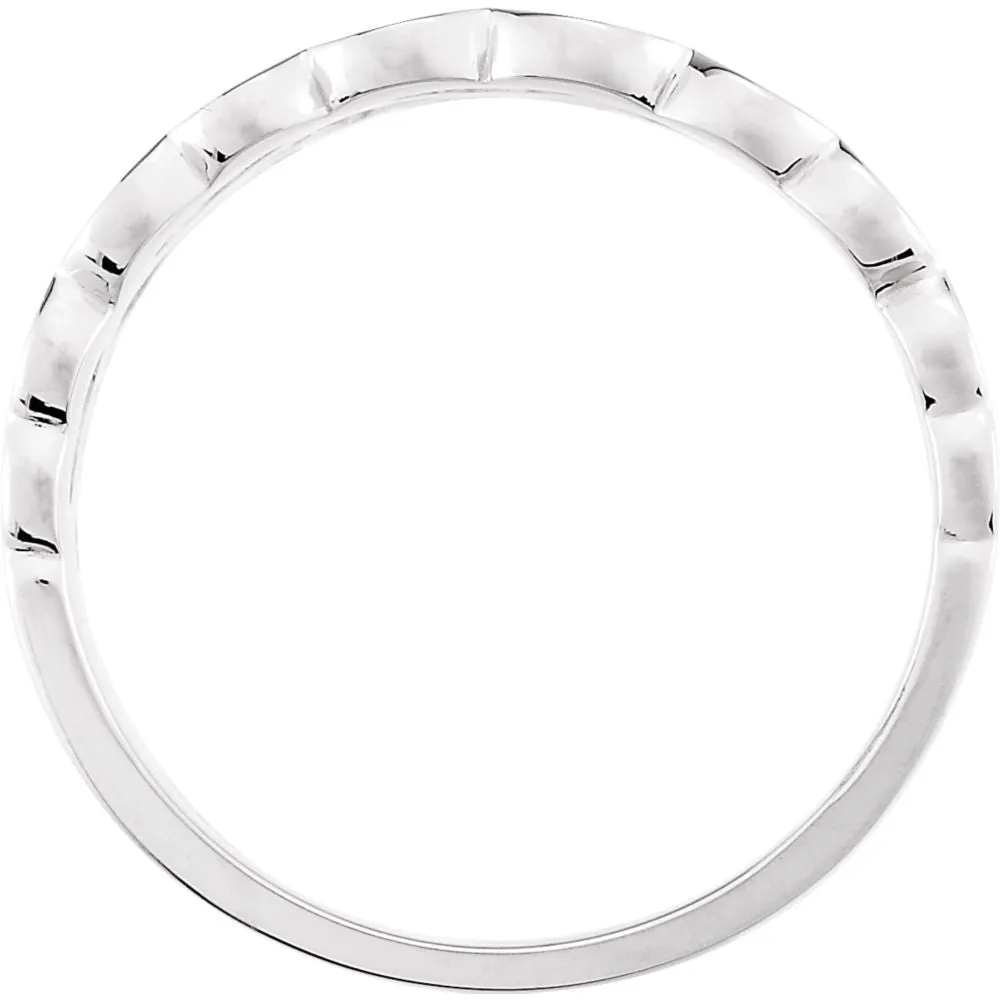 14k White Gold Heart Motif Band, Size 6