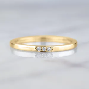 14k Yellow Gold 3 Diamond Wedding Band, Rectangle Style