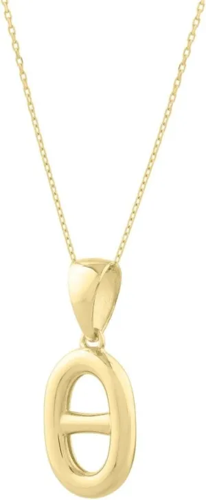 14K Yellow Gold Puff Mariner Link Pendant Necklace