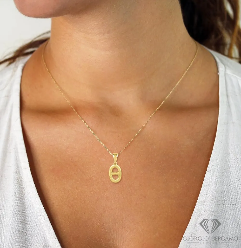 14K Yellow Gold Puff Mariner Link Pendant Necklace