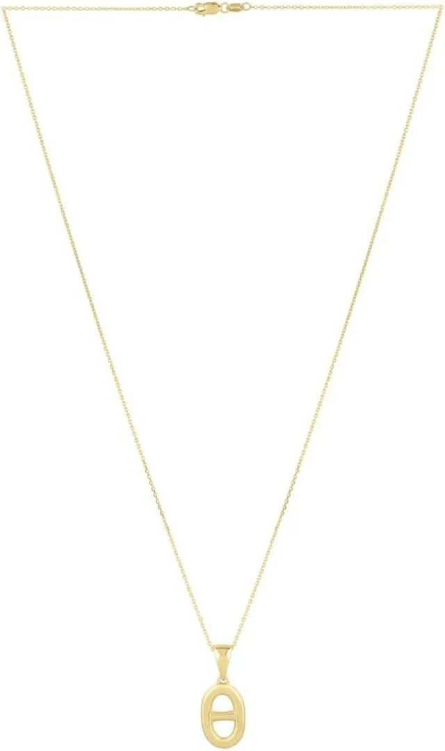 14K Yellow Gold Puff Mariner Link Pendant Necklace