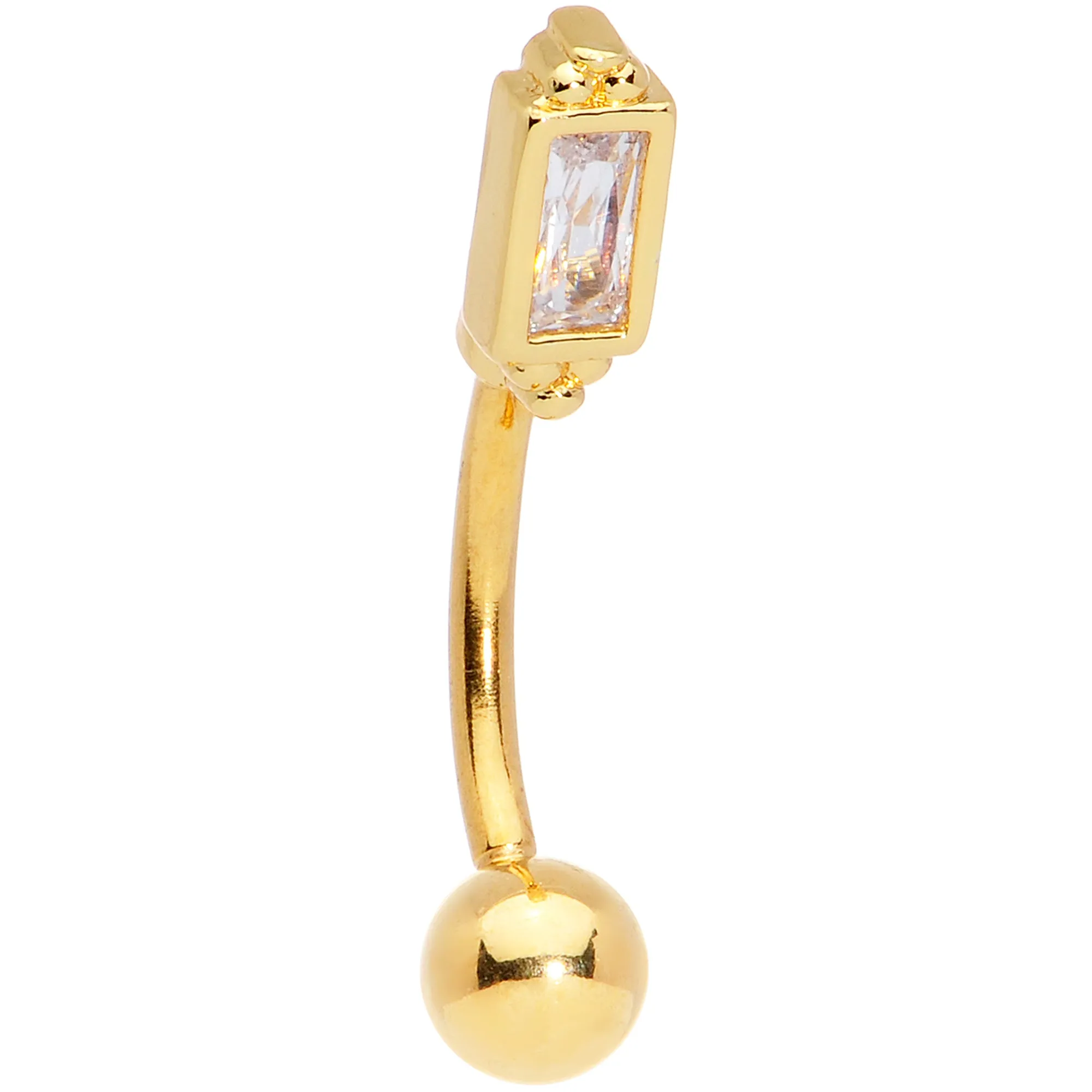 16 Gauge 5/16 Clear CZ Gem Gold Tone Rectangle Curved Eyebrow Ring