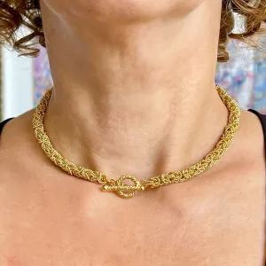 16" Handcrafted 24K Champagne Gold Vermeil 6mm Byzantine Choker with Toggle Clasp