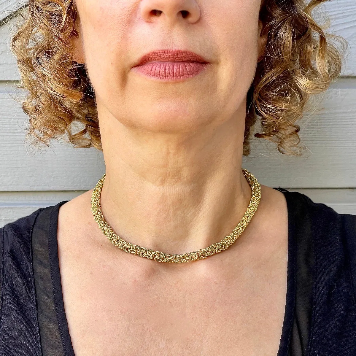 16" Handcrafted 24K Champagne Gold Vermeil 6mm Byzantine Choker with Toggle Clasp