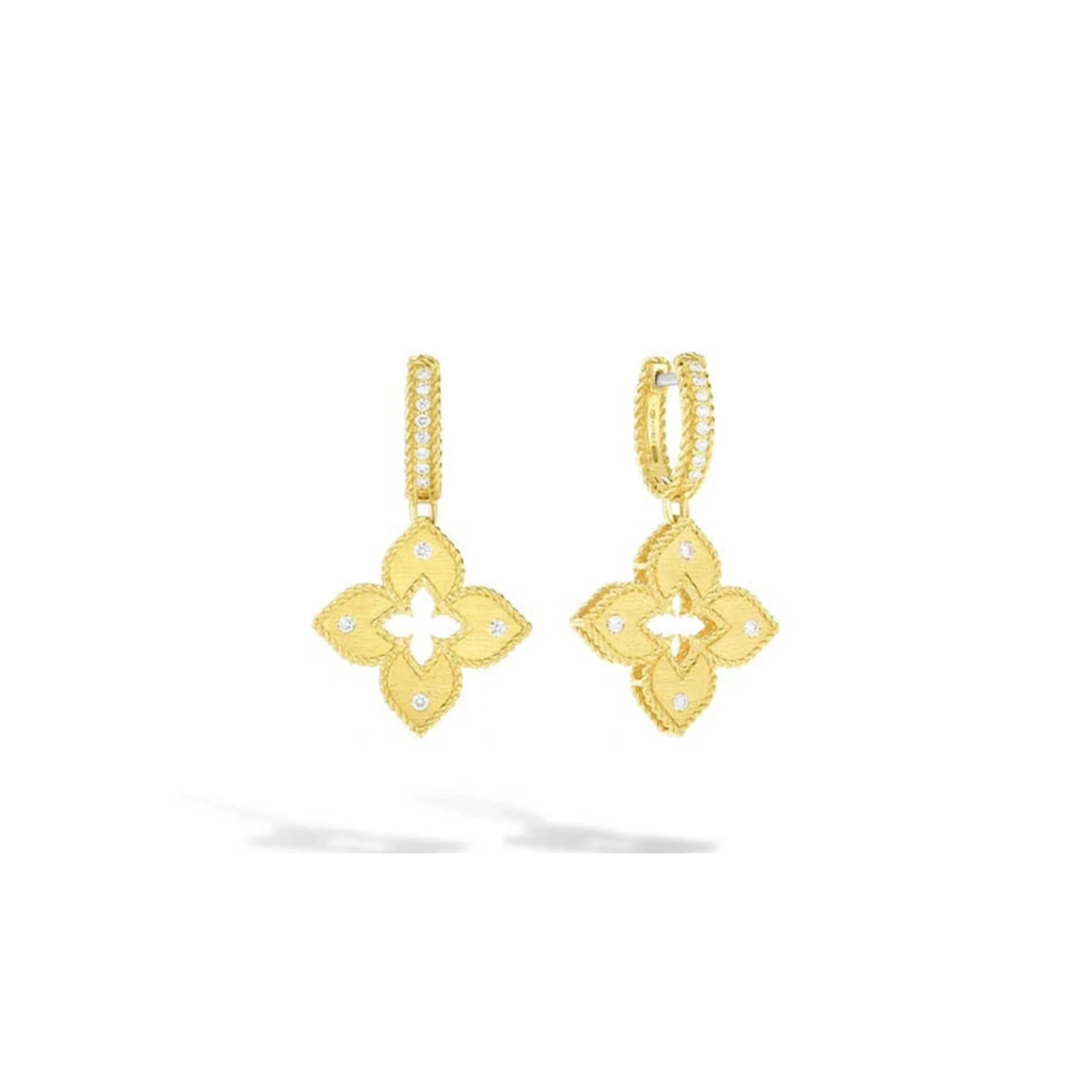 18K Yellow Gold Roberto Coin Princess Cut Diamond Flower Earrings
