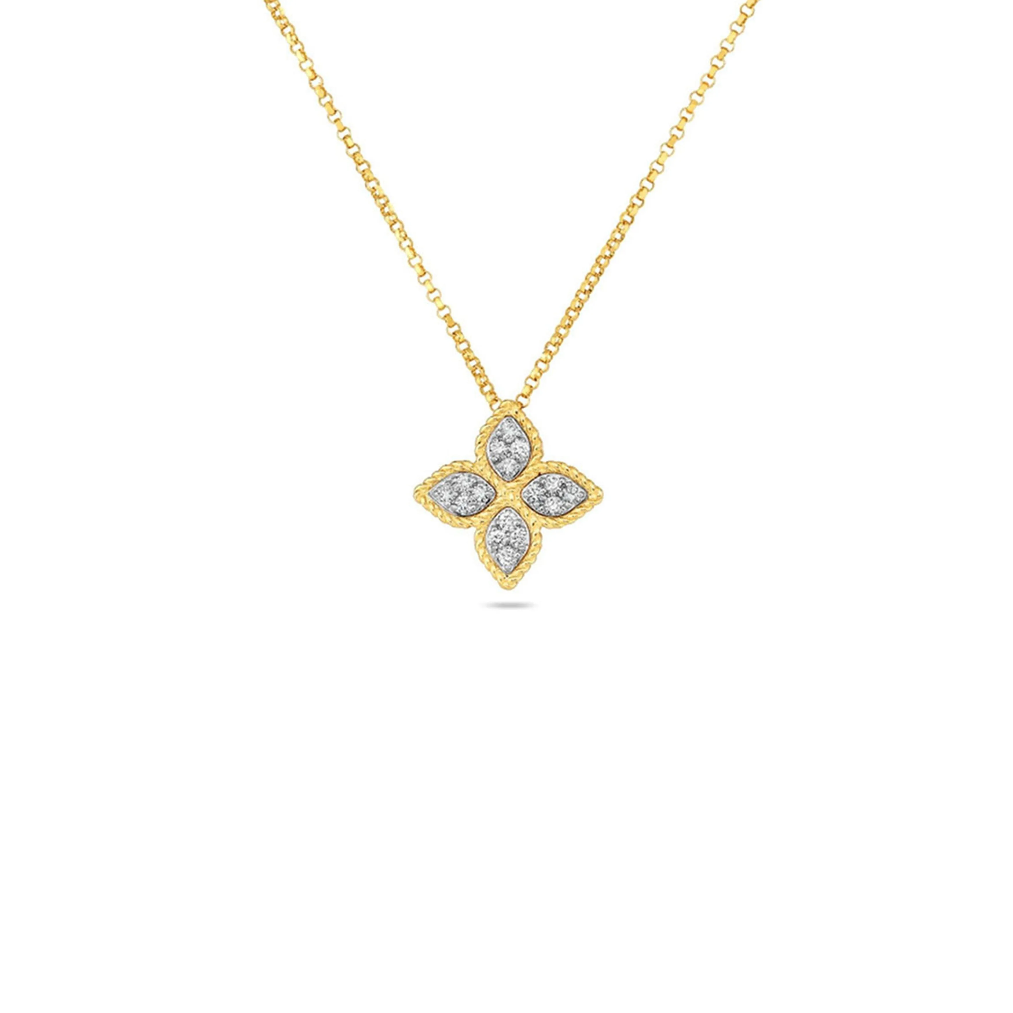 18K YELLOW GOLD ROBERTO COIN PRINCESS DIAMOND FLOWER PENDANT