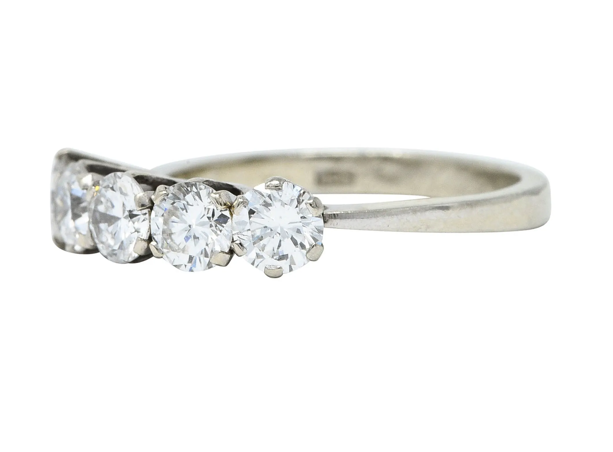 1950's Mid-Century 1.25 CTW Diamond 14 Karat White Gold Five Stone Ring