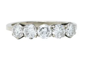 1950's Mid-Century 1.25 CTW Diamond 14 Karat White Gold Five Stone Ring