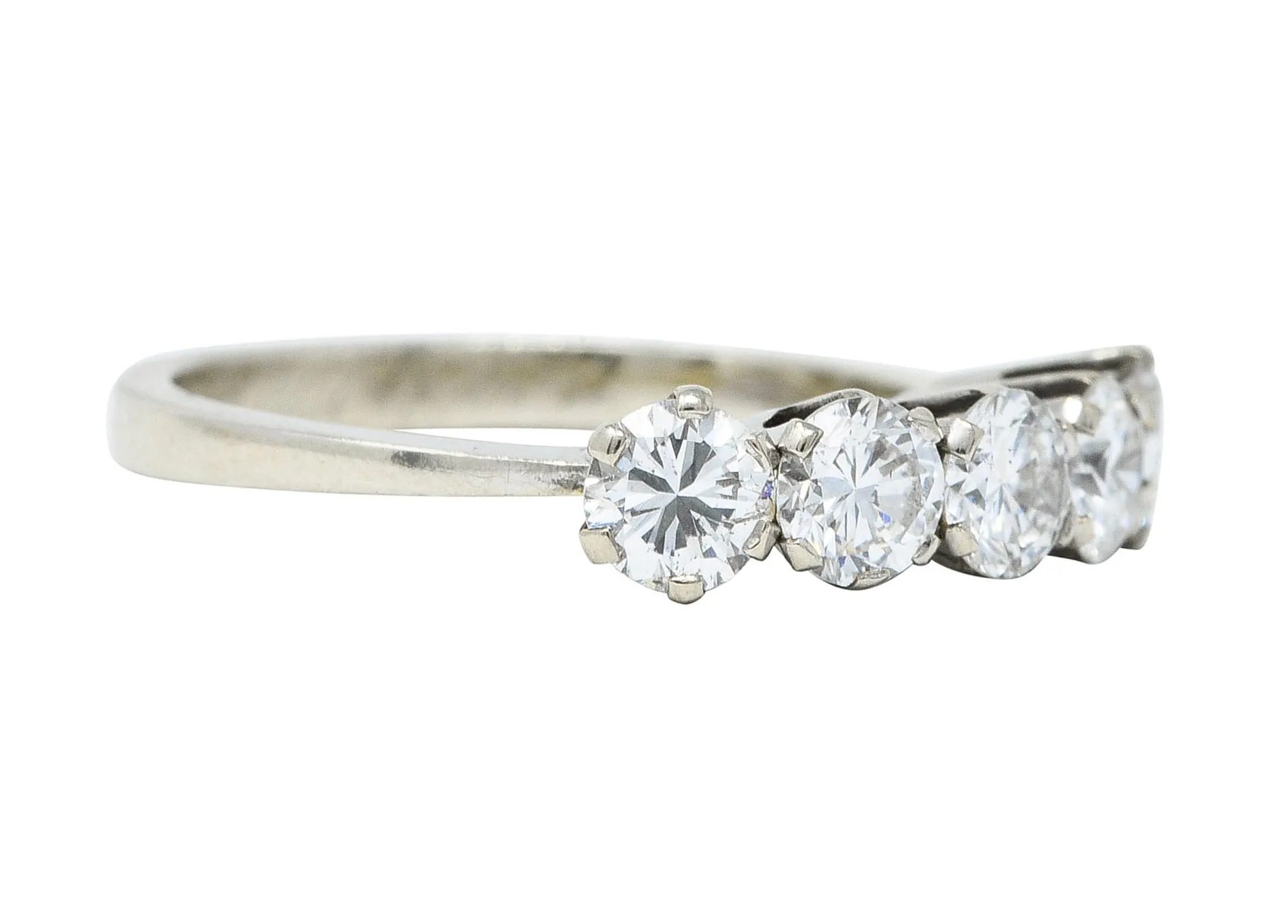 1950's Mid-Century 1.25 CTW Diamond 14 Karat White Gold Five Stone Ring