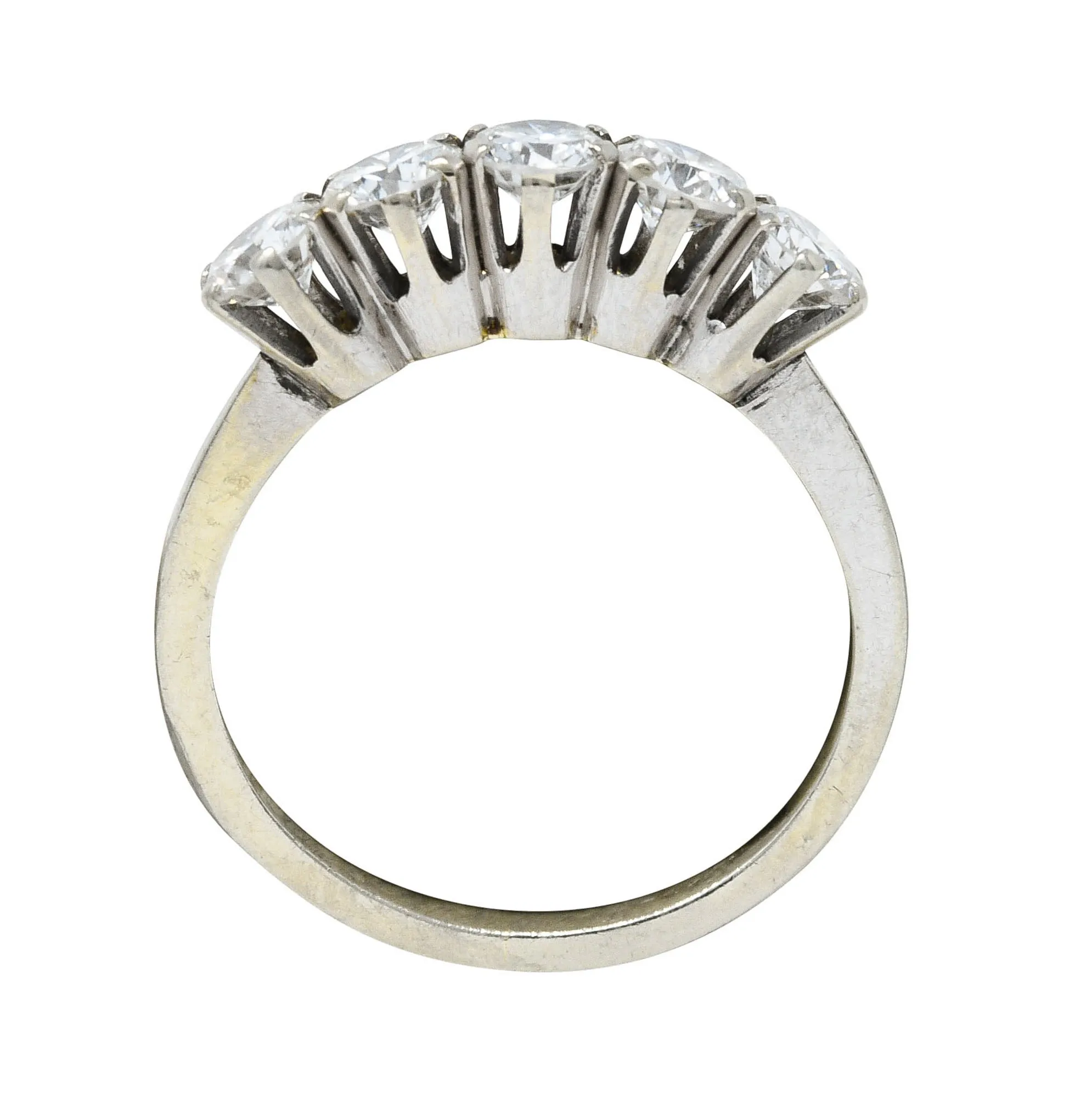 1950's Mid-Century 1.25 CTW Diamond 14 Karat White Gold Five Stone Ring