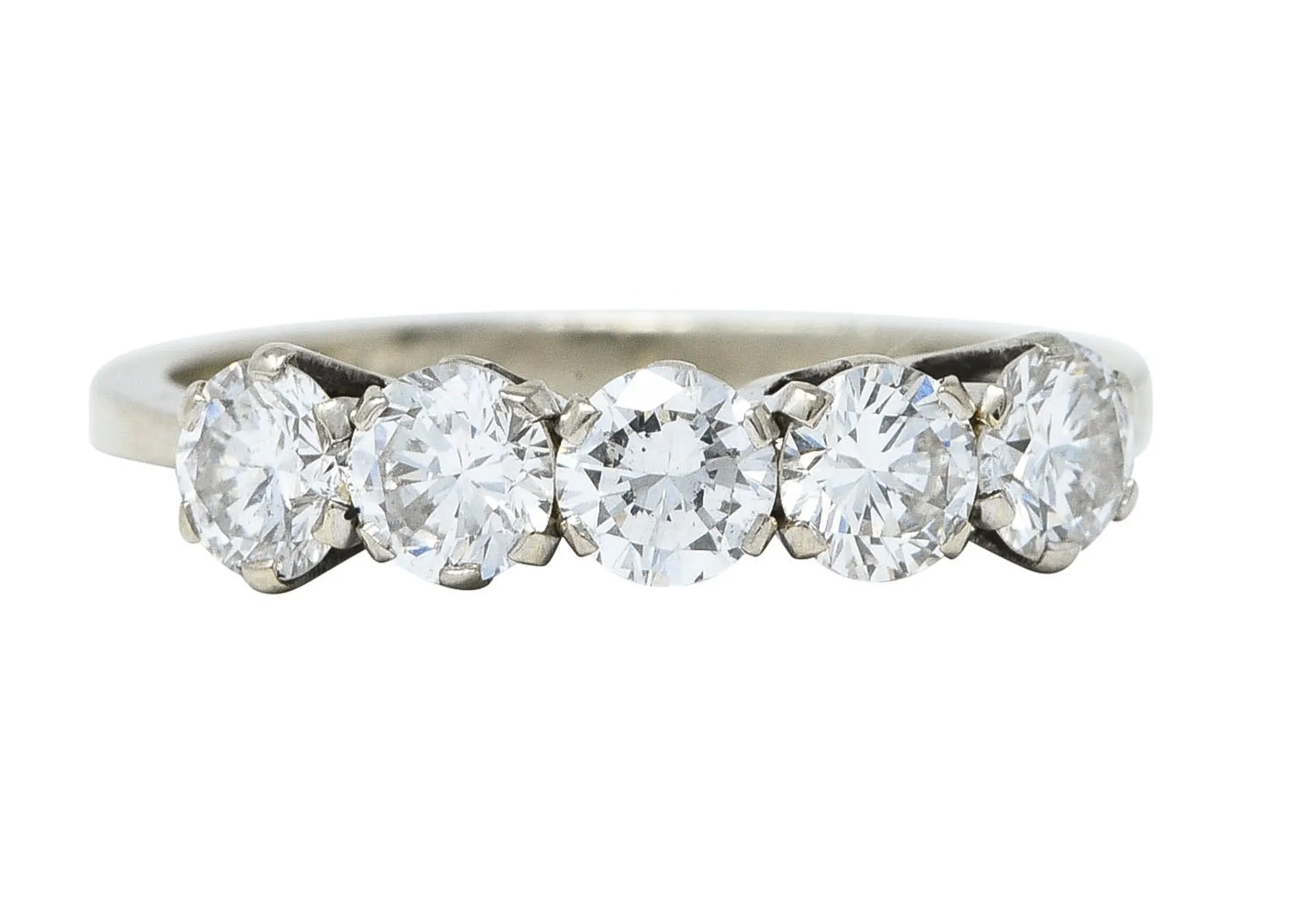 1950's Mid-Century 1.25 CTW Diamond 14 Karat White Gold Five Stone Ring