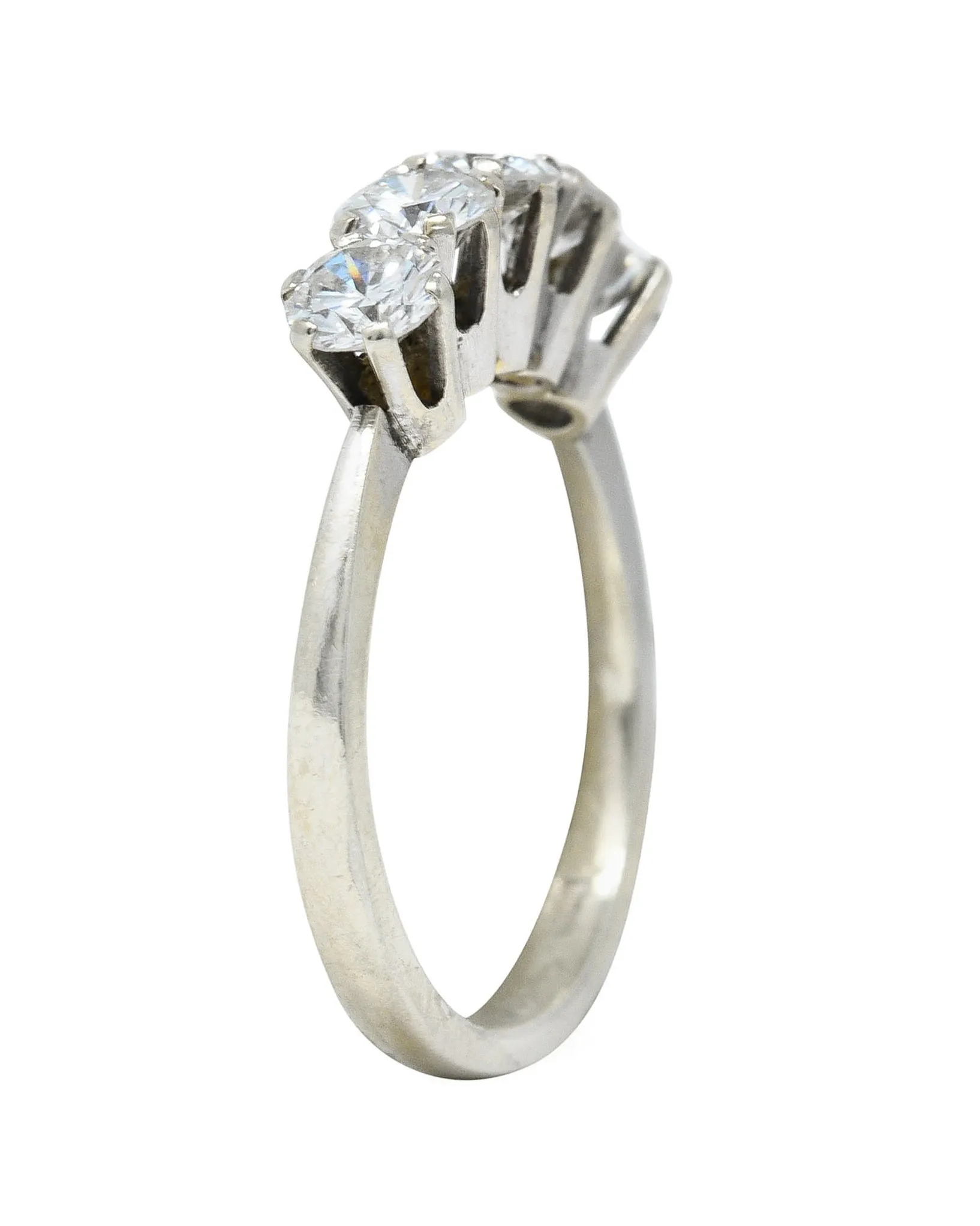 1950's Mid-Century 1.25 CTW Diamond 14 Karat White Gold Five Stone Ring