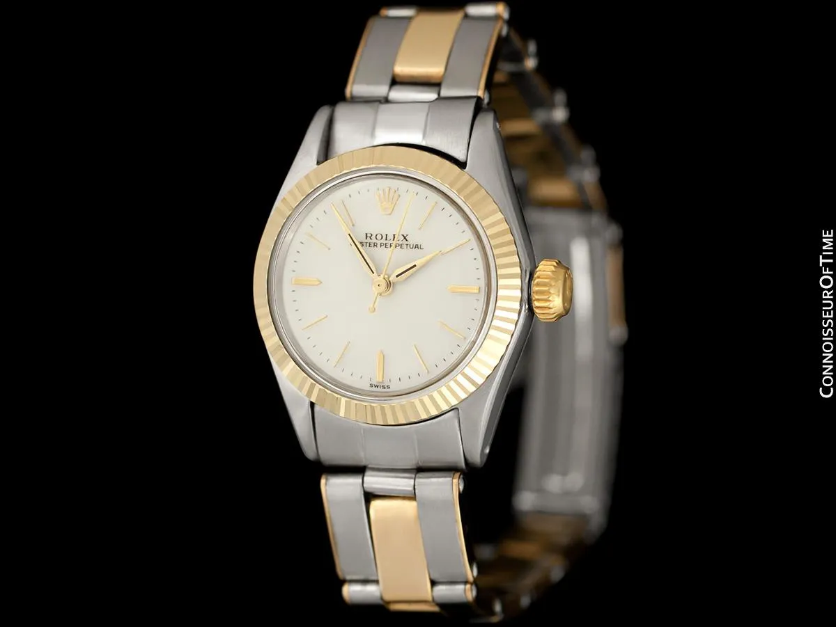 1960 Rolex Oyster Perpetual Ladies Vintage No Date Watch - Stainless Steel & 18K Gold