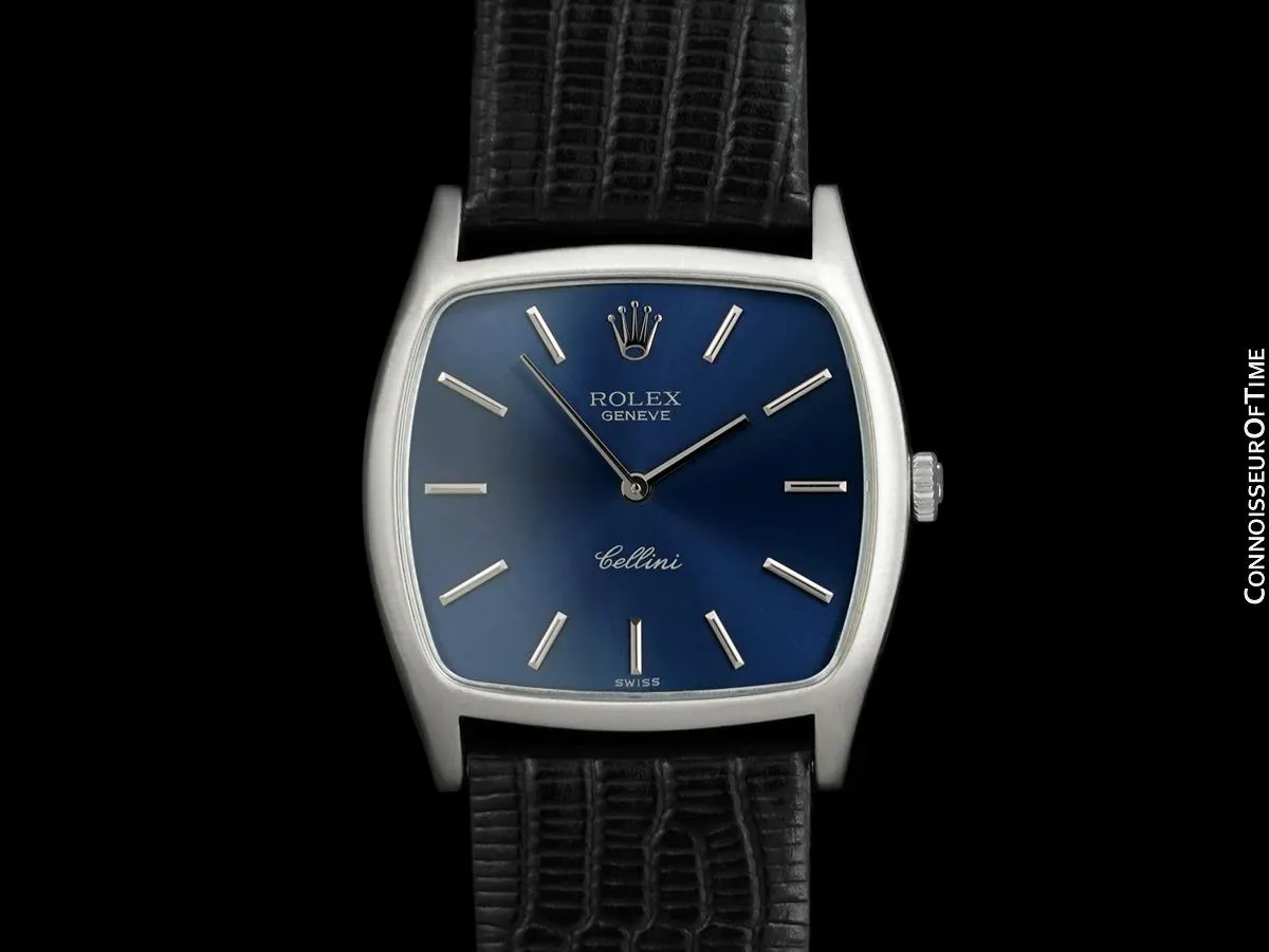 1981 Rolex Cellini Vintage Mens Handwound TV Watch, Ref. 3805 - 18K White Gold