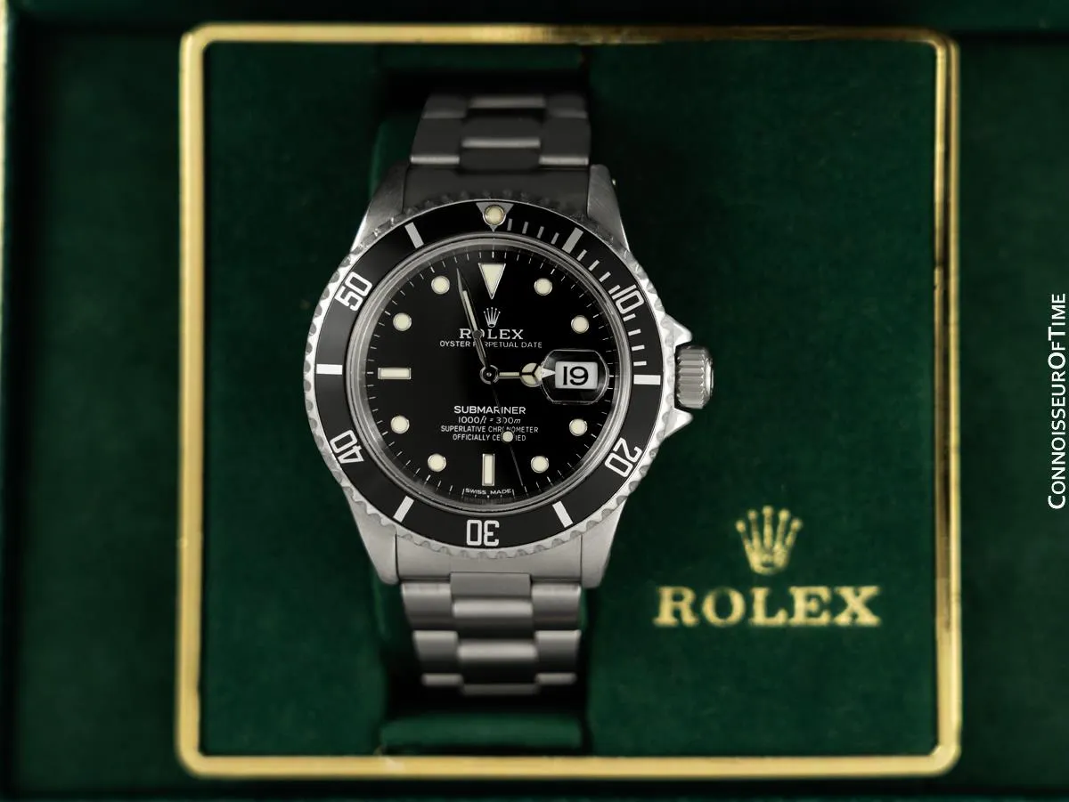 1984 Rolex Submariner Vintage Mens Ref. 16800 Stainless Steel Watch - Box & Service Card