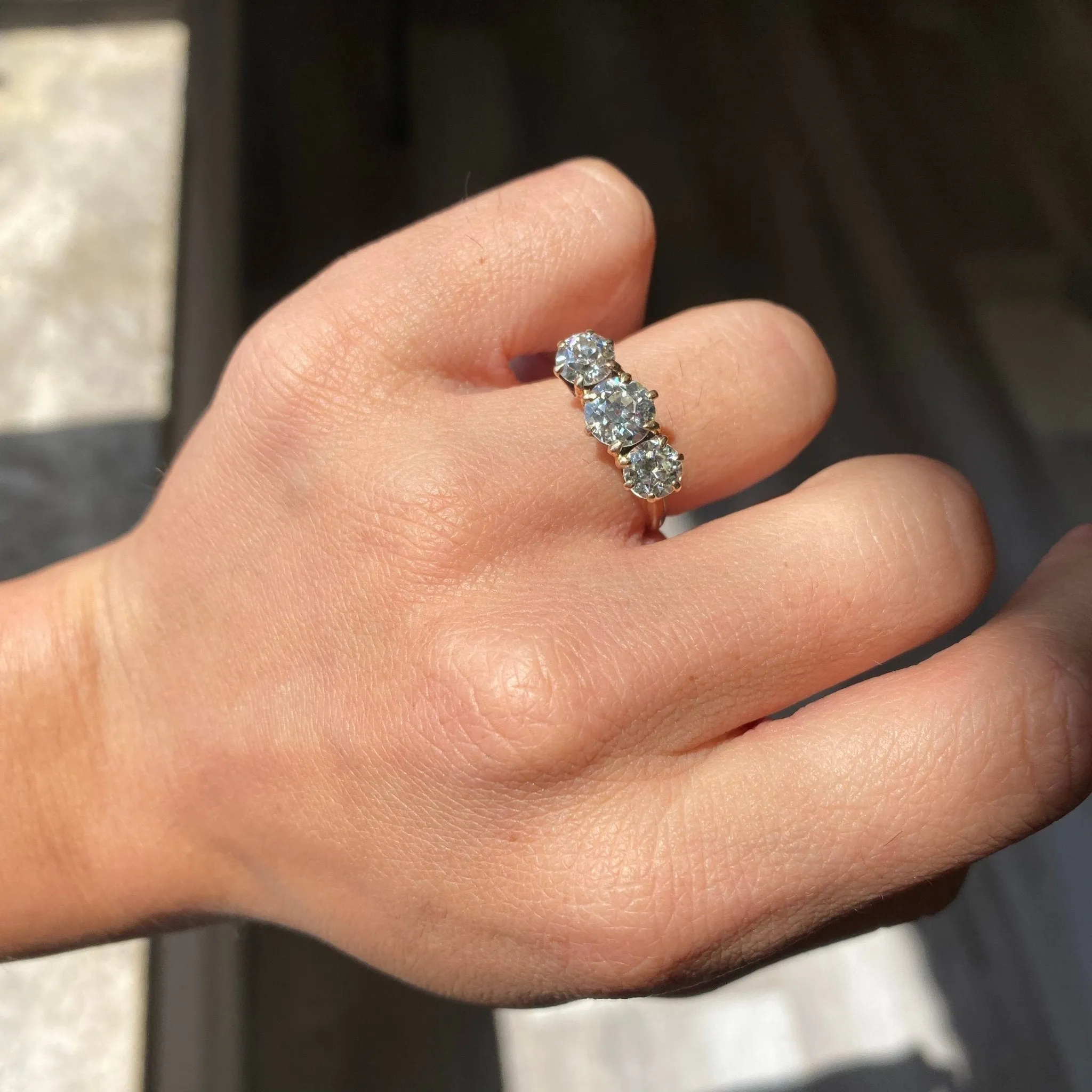 2.35ctw Vintage Old European Cut Diamond Trilogy Ring