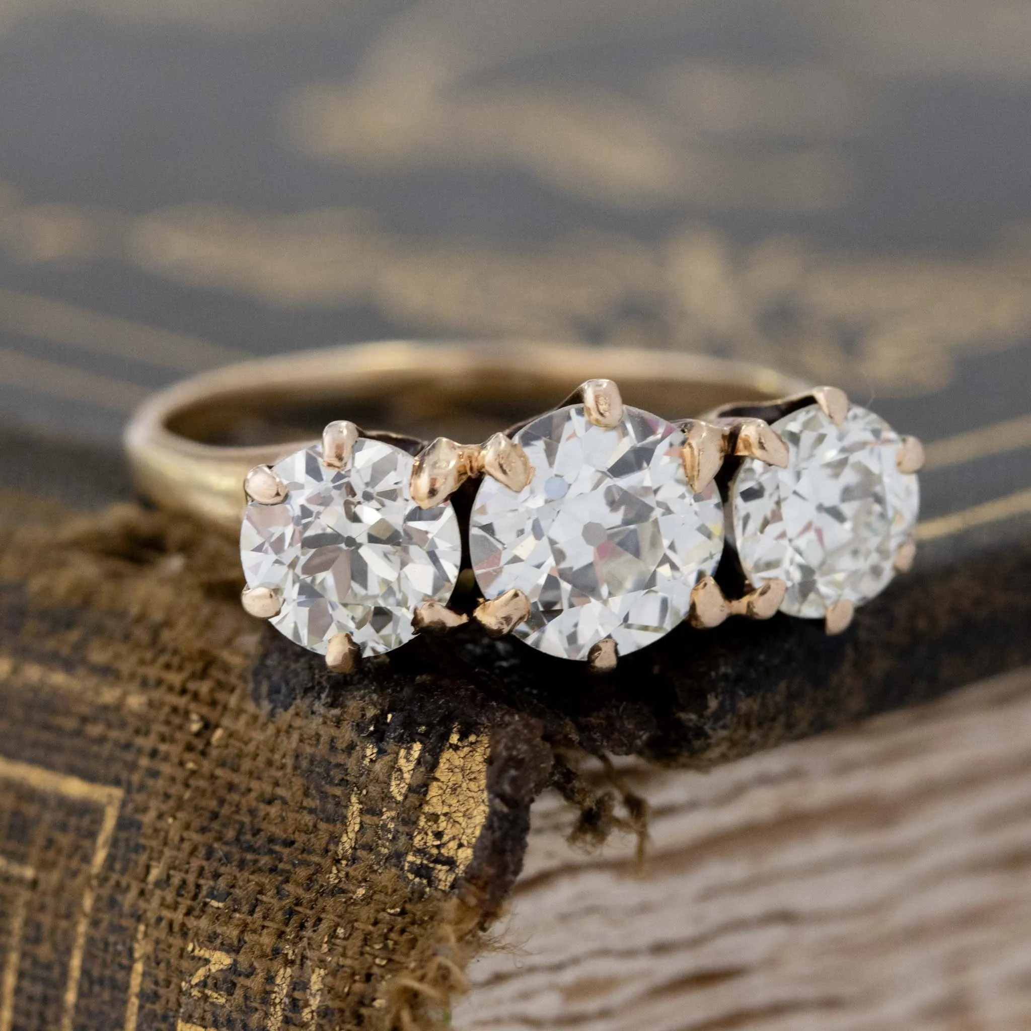 2.35ctw Vintage Old European Cut Diamond Trilogy Ring