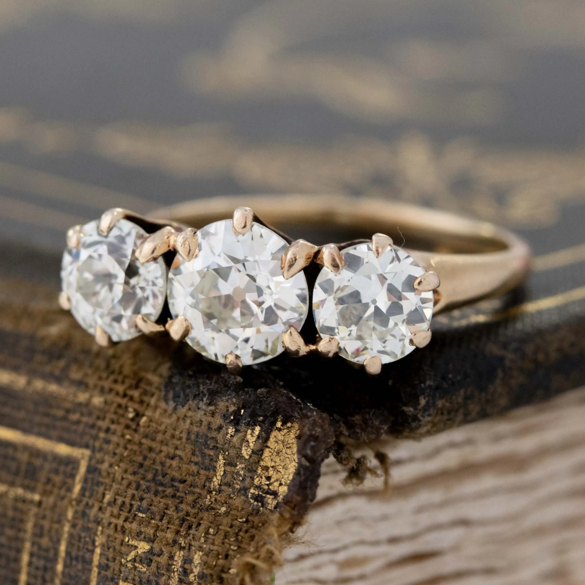 2.35ctw Vintage Old European Cut Diamond Trilogy Ring