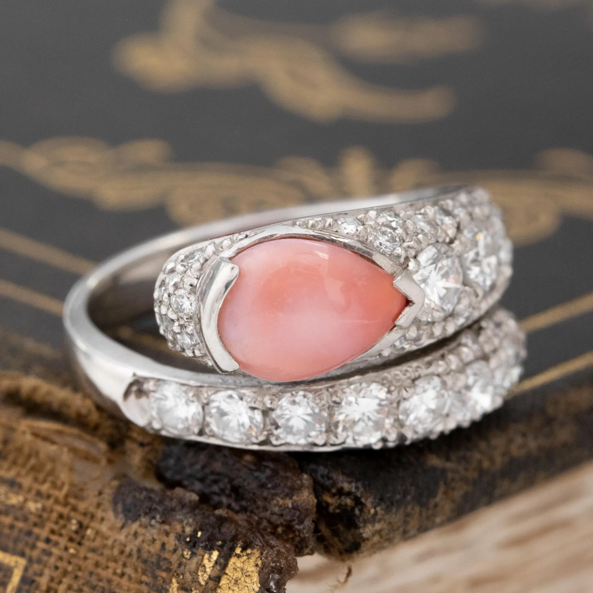 2.37ctw Vintage Conch Pearl & Diamond Ring