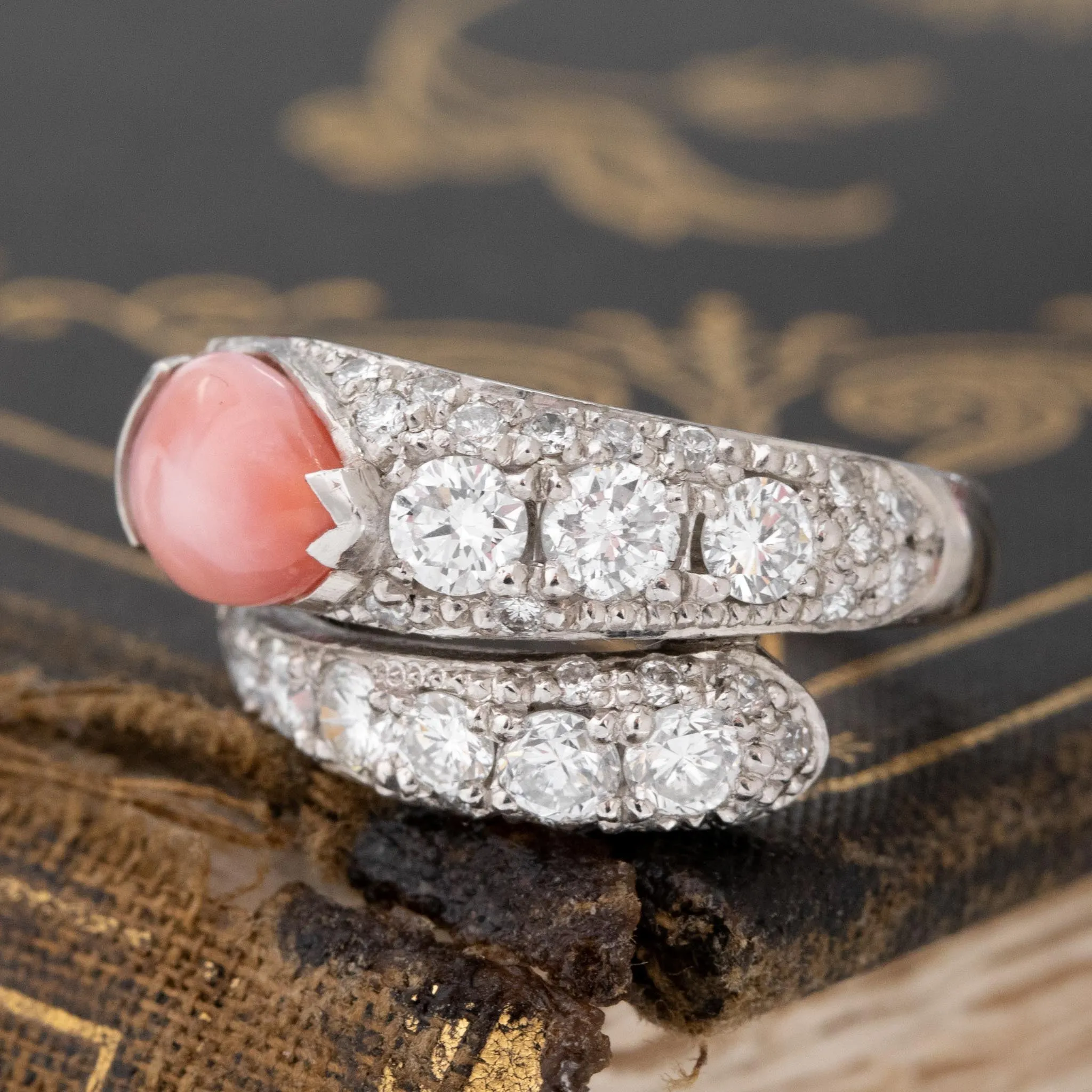 2.37ctw Vintage Conch Pearl & Diamond Ring