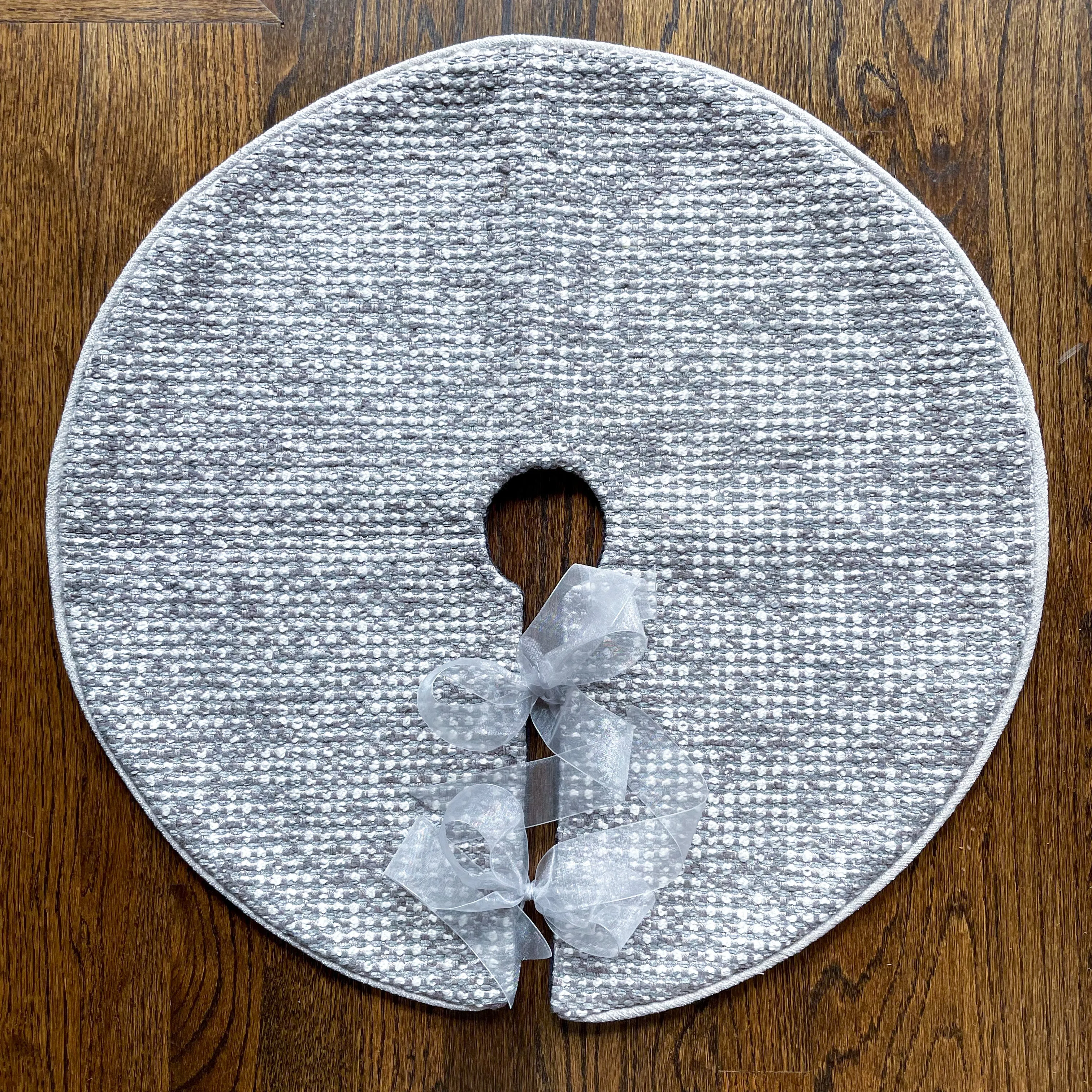 24" Gray, White and Navy Blue Tabletop Christmas Tree Skirt | Reversible