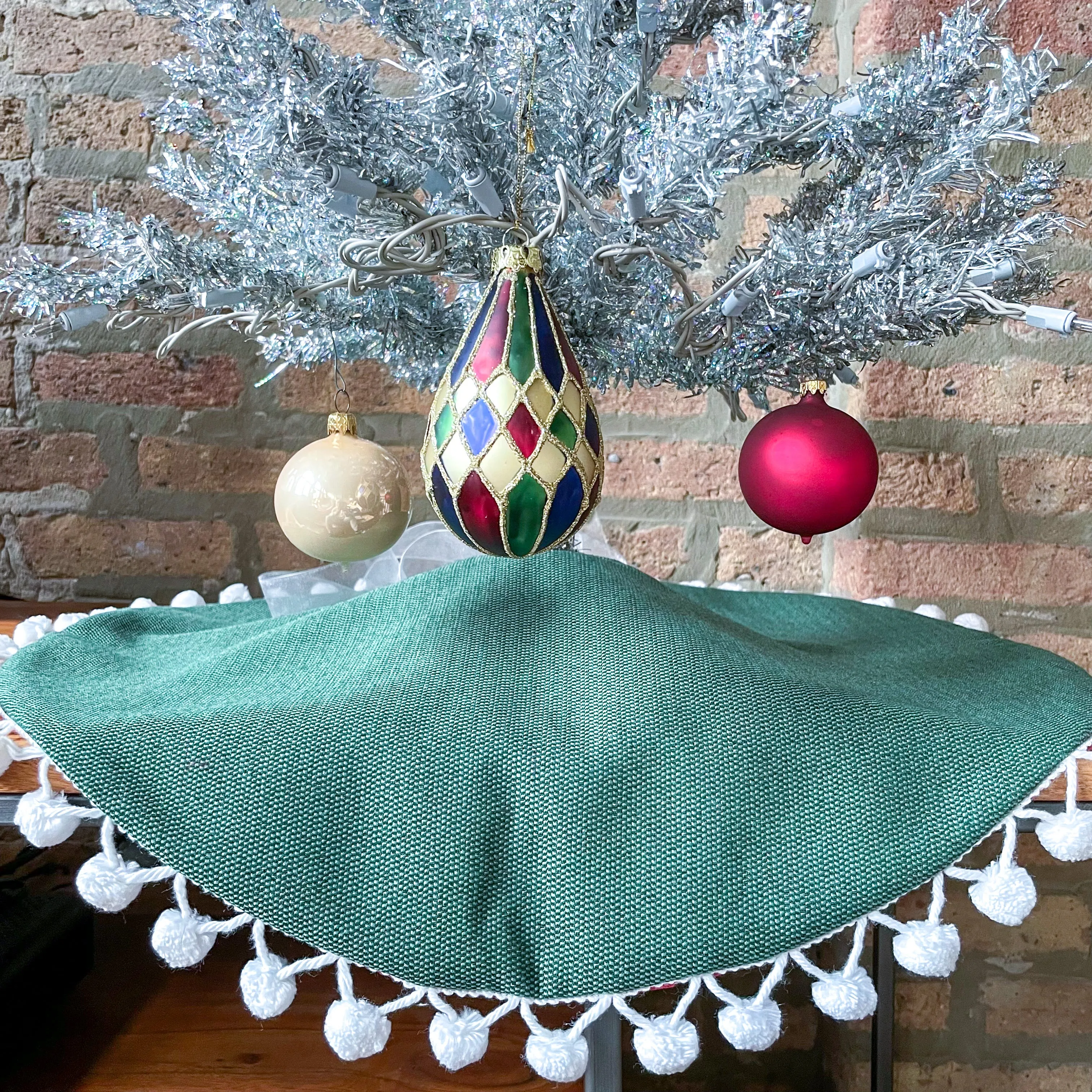 24" Red, Green and White Tabletop Christmas Tree Skirt | Reversible
