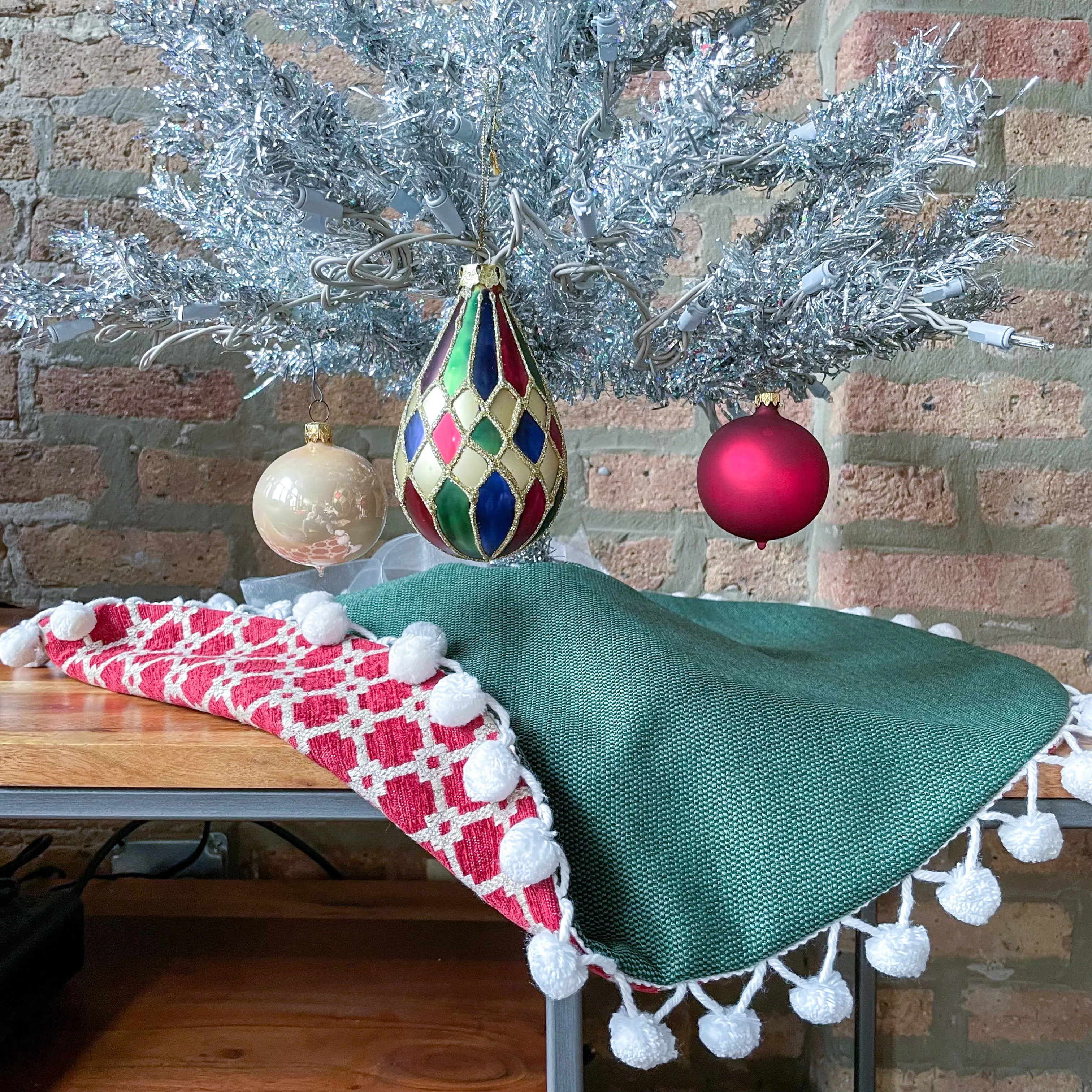 24" Red, Green and White Tabletop Christmas Tree Skirt | Reversible