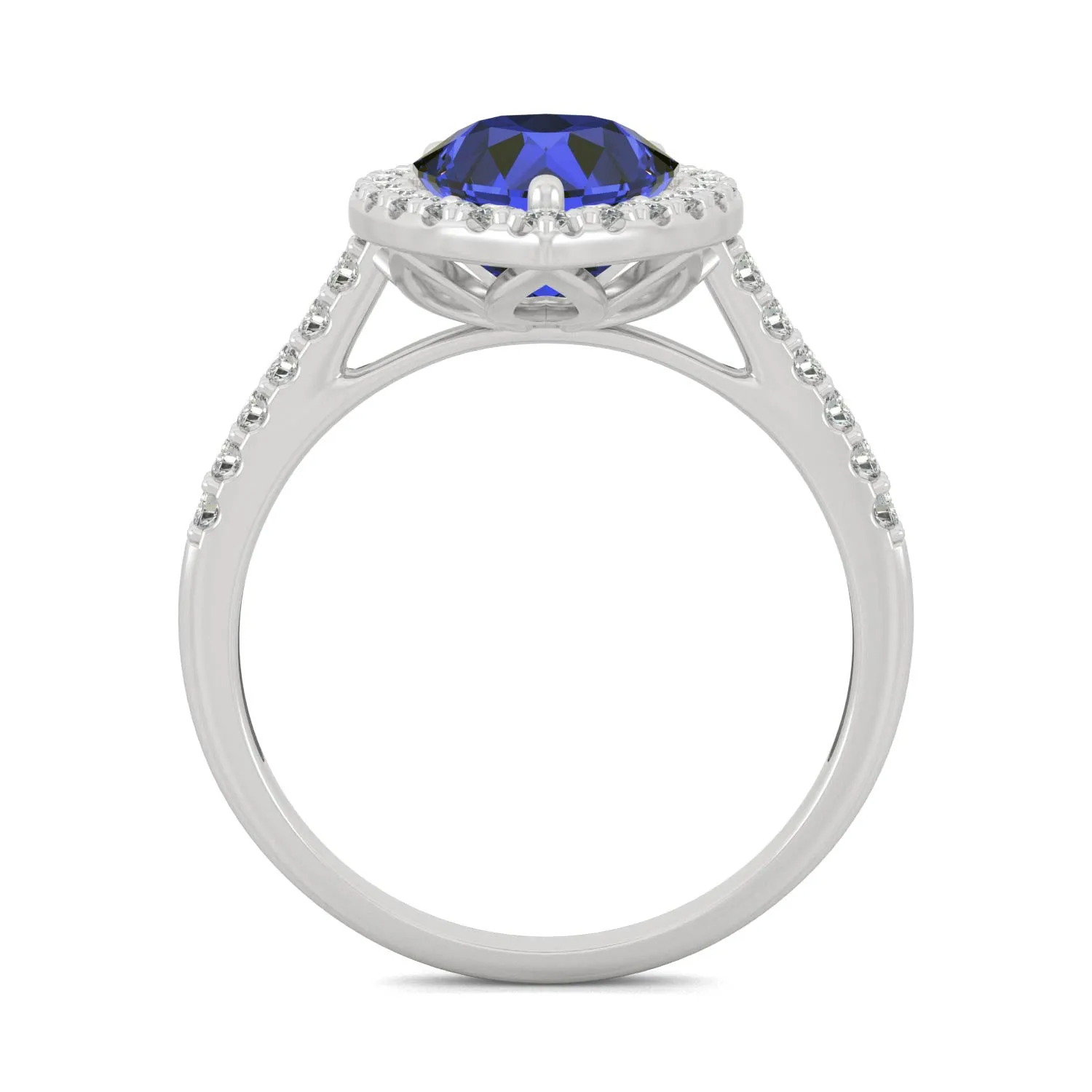 2.98 CTW DEW Pear Sapphire Halo Ring in 14K White Gold