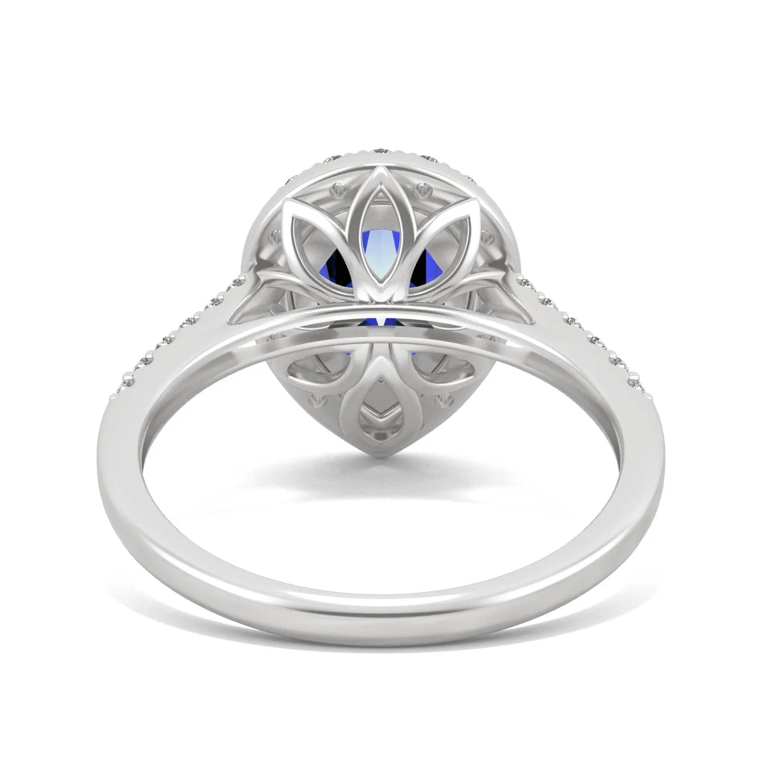 2.98 CTW DEW Pear Sapphire Halo Ring in 14K White Gold