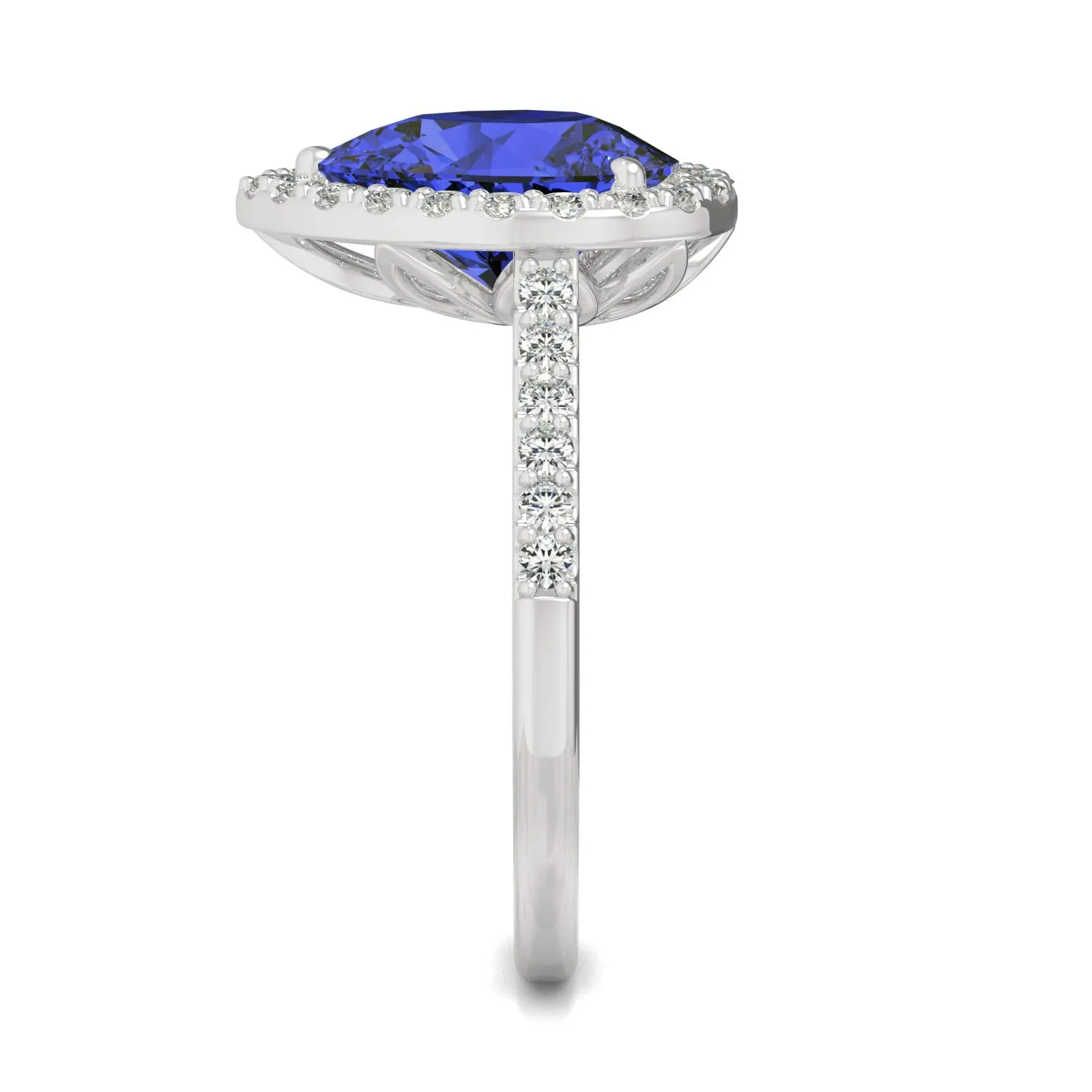 2.98 CTW DEW Pear Sapphire Halo Ring in 14K White Gold