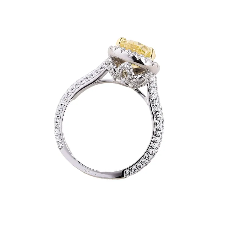 3.0ct Halo Pear Cut Simulated Diamond Yellow Sapphire Engagement Ring