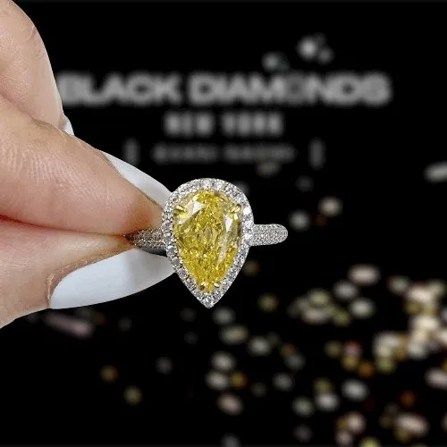 3.0ct Halo Pear Cut Simulated Diamond Yellow Sapphire Engagement Ring