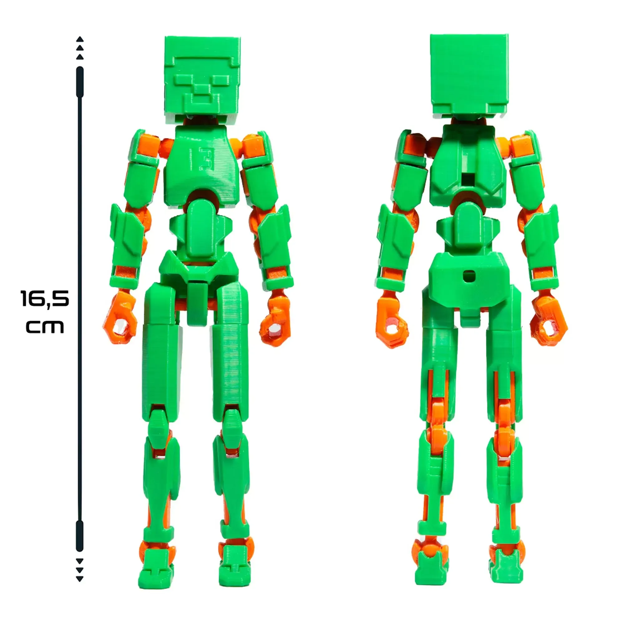3D Figurină robot R13: tip Minecraft, verde-portocaliu