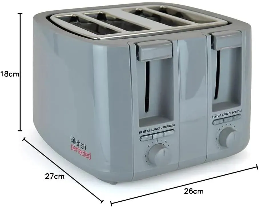 4 Slice Toaster Wide Slot Browning Defrost Reheat High Lift - Colour Choice
