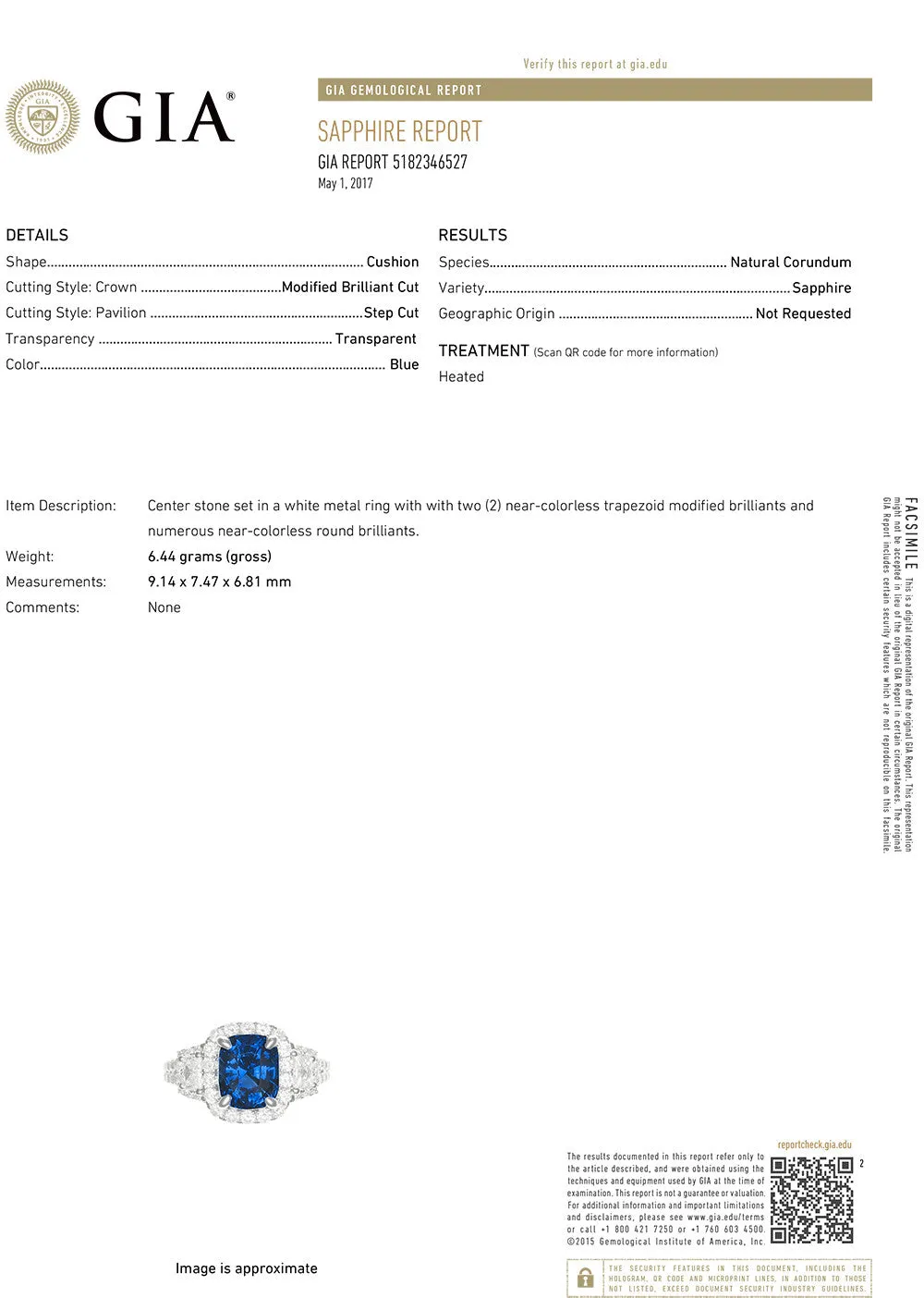 4.26ct. Cushion Blue Sapphire GIA Certified Ring with Diamond Halo in 18K White Gold