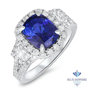 4.26ct. Cushion Blue Sapphire GIA Certified Ring with Diamond Halo in 18K White Gold